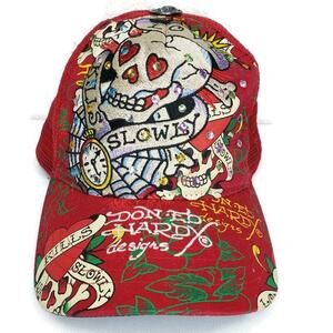 Ed Hardy Rhinestone Red Hat Vintage Trucker Hat Love Kills Slowly Christian